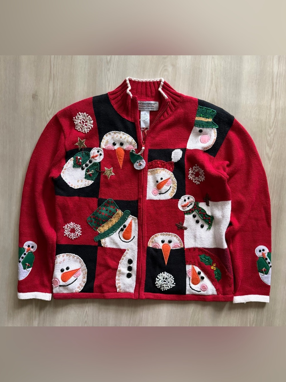 Vintage Tiara International Ugly Christmas Sweater Cardigan Womens Small Snowman